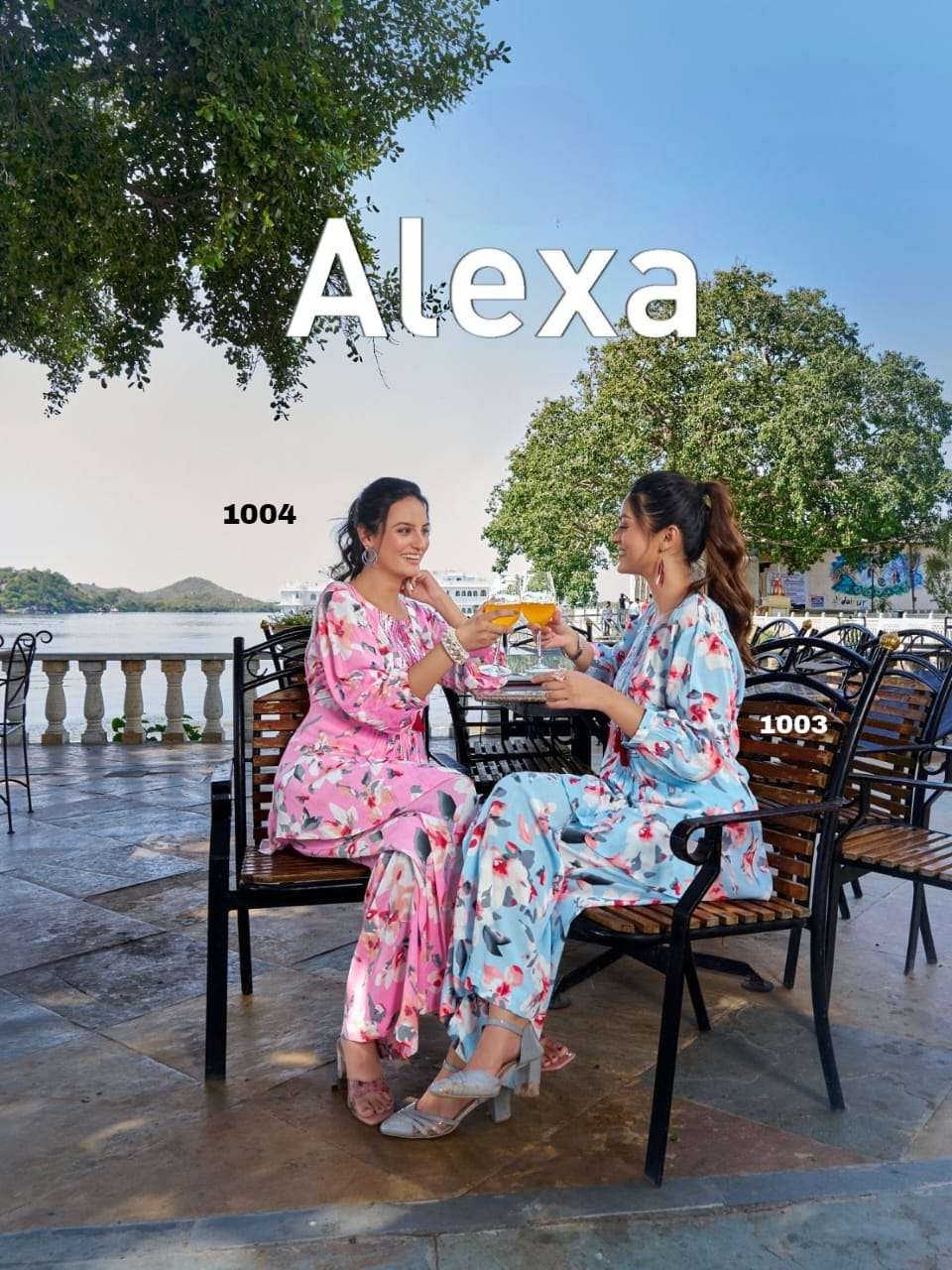ALEXA HEAVY RAYON RINKLE PRINT WITH EMBROIDERY WORK TOP WITH BOTTOM CORD SET BY S3FOREVER BRAND POSTER